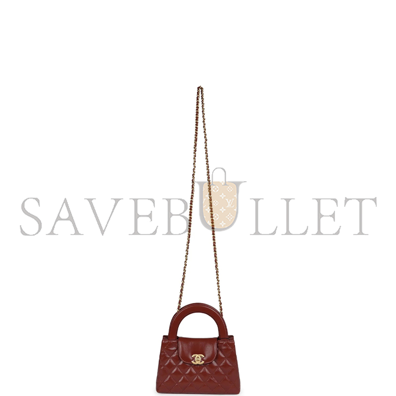 CHANEL MASTER BROWN QUILTED AGED CALFSKIN MINI KELLY BRUSHED GOLD HARDWARE AS4416 (19*13*7cm)